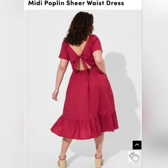 Torrid Mid Poplin Sheerwaist Dress Cherries Jubilee NWT - Picture 3 of 14